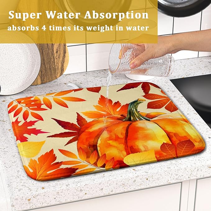 Autumn Pumpkin Maple Leaf Dish Drying Mat - Image 7