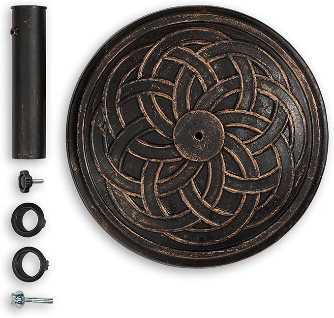 Backyard Expressions 26.5 lb Round Heavy Duty Patio Umbrella Base – Weather Resistant Calcium Carbonate Resin with Bronze Weave Design – Fits 1.5" to 2" Poles, Easy Assembly, UV & Fade Resistant - Image 5