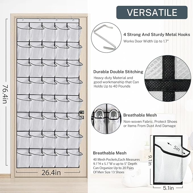 40-Pocket Over the Door Shoe Organizer - Image 4