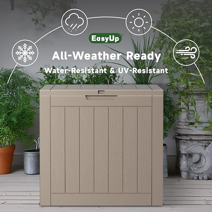 EasyUp 35 Gallon Resin Deck Box Waterproof, UV Resistant Outdoor Storage Box for Delivery, Patio, Garden, and Porch,Striped Gray - Image 4