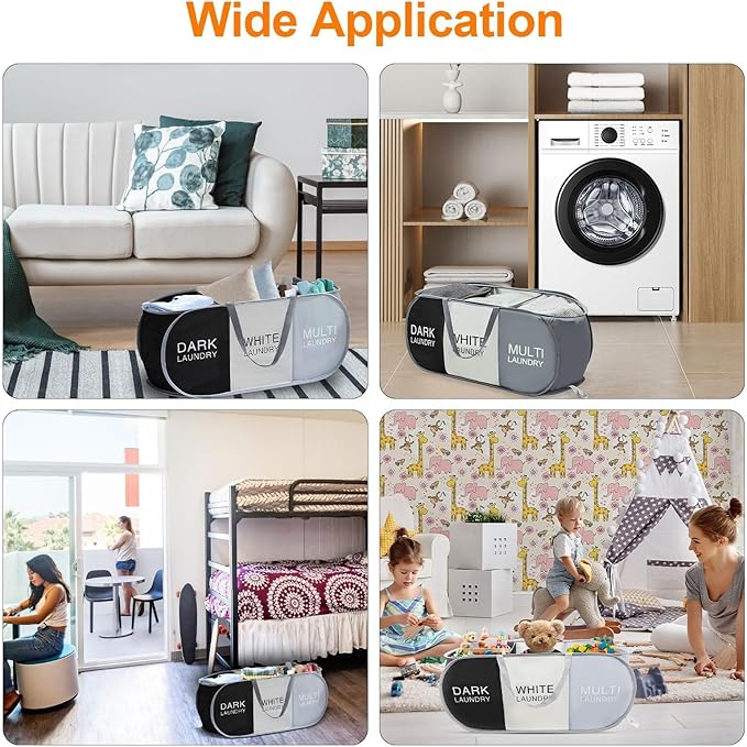 EEEKit 100L Pop Up Laundry Basket, 3 Sections Large Capacity Oxford Cloth - Image 8