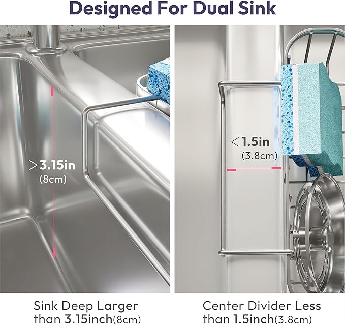SWTYMIKI Sponge Holder for Kitchen Sink, Movable Kitchen Sink Caddy - Image 2