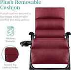 Best Choice Products Oversized Zero Gravity Chair, Folding Outdoor Patio Recliner, XL Anti Gravity Lounger w/Removable Cushion, Cup Holder, Side Tray, 350lb Capacity - Burgundy - Image 3