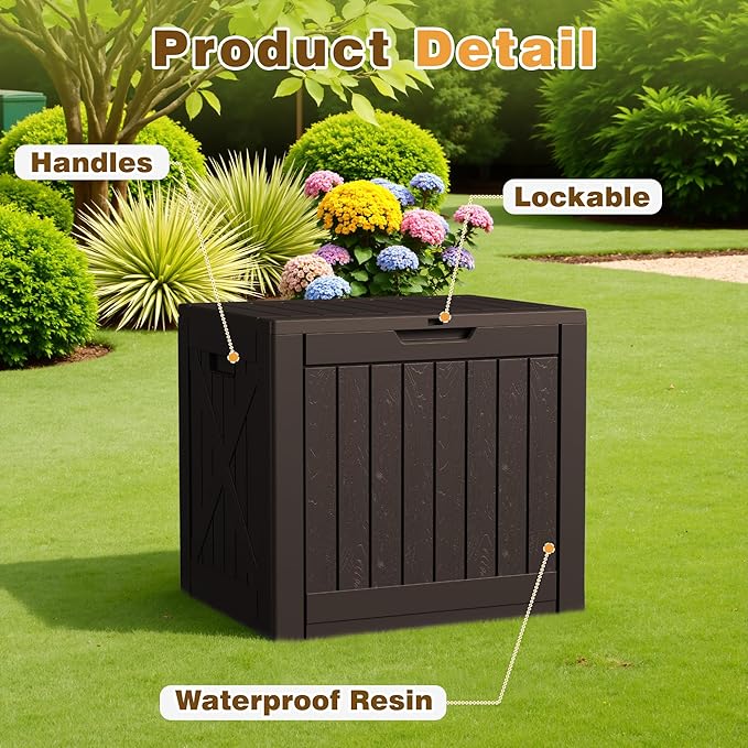 Flamaker Resin Deck Box 40 Gallon Waterproof Outdoor Indoor Storage Box Imitation Wood Resin for Patio Furniture Garden Tools and Pool (Deep Brown) - Image 4