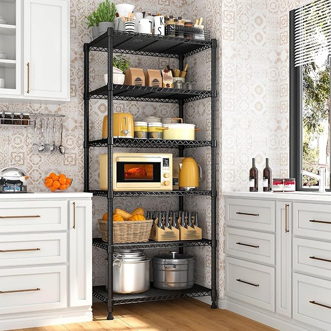 Xcity Storage Shelves, 6 Tier Heavy Duty Metal Shelving Unit, 2400 LBS Capacity Adjustable Steel Wire Shelf Organizer for Pantry, Kitchen, Garage, 14" D x 30" W x 70" H, Black - Image 2