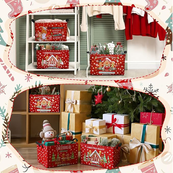 4 Pack Christmas Storage Bin Collapsible Large Christmas Gingerbread Man - Image 5