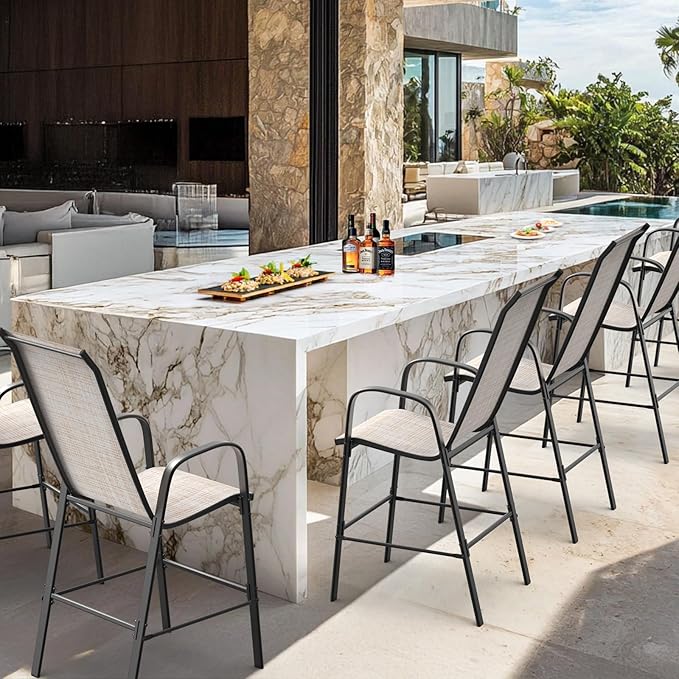 VINGLI Patio Chairs Set of 8 – Stackable Outdoor Dining Chairs with Comfortable Sling High Back Chairs and Armrests for Lawn, Poolside, Courtyard, Balcony, Garden, Yellow - Image 11