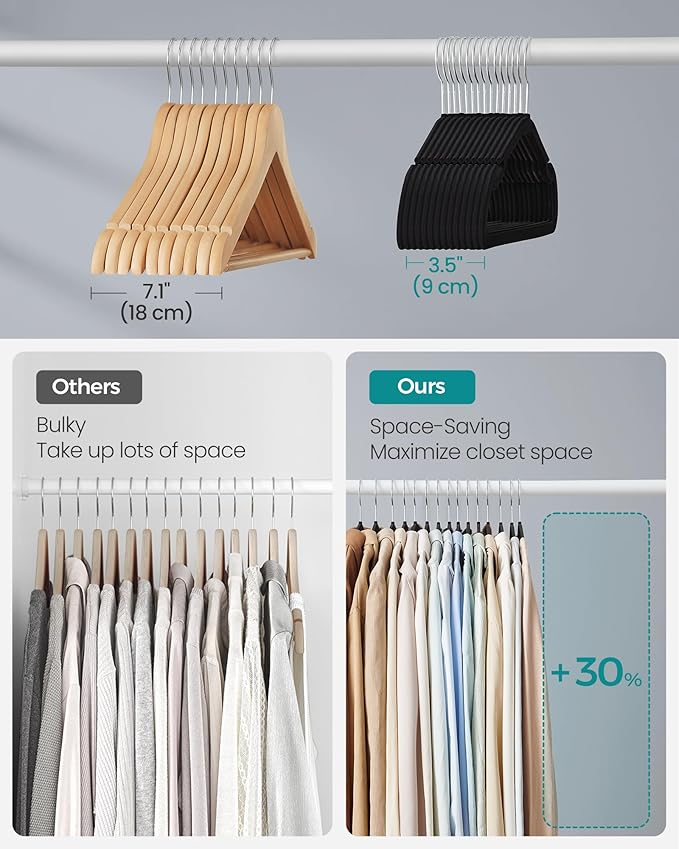 SONGMICS Velvet Hangers 50 Pack, Non-Slip Clothes Hangers, 17 x 8.3 Inches - Image 4