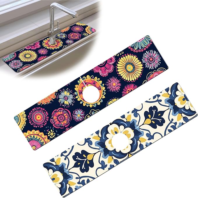 Bimkole 2 PCS Faucet Absorbent Mat, Kitchen Faucet Sink Splash Guard Wraparound by Bimkole