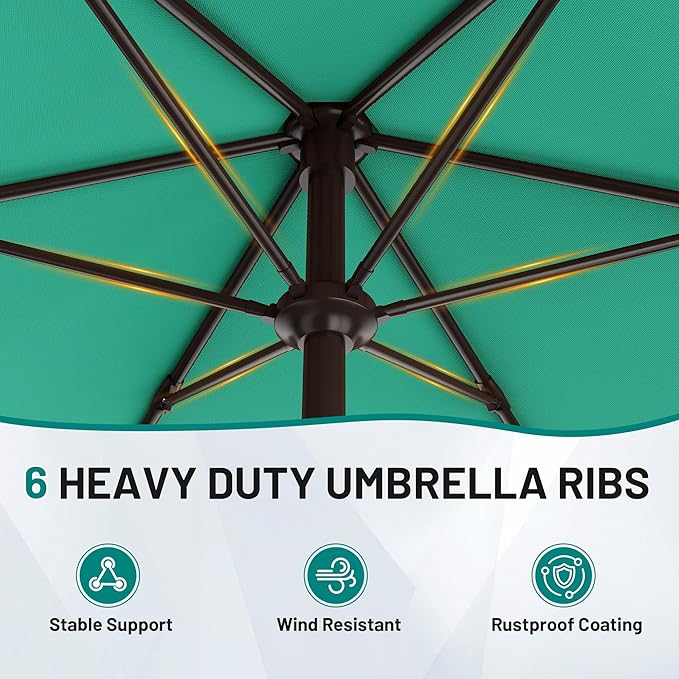 AreShark 7.5FT Patio Umbrella Table Market Umbrella with 6 Sturdy Ribs, Button Tilt/Crank Heavy-Duty Round Outdoor Umbrellas for Garden, Deck, Backyard,and Pool, Aruba Blue - Image 3