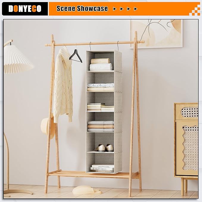 Hanging Closet Organizer, Easy Mount Foldable 6-Shelf Hanging Closet Wardrobe - Image 6