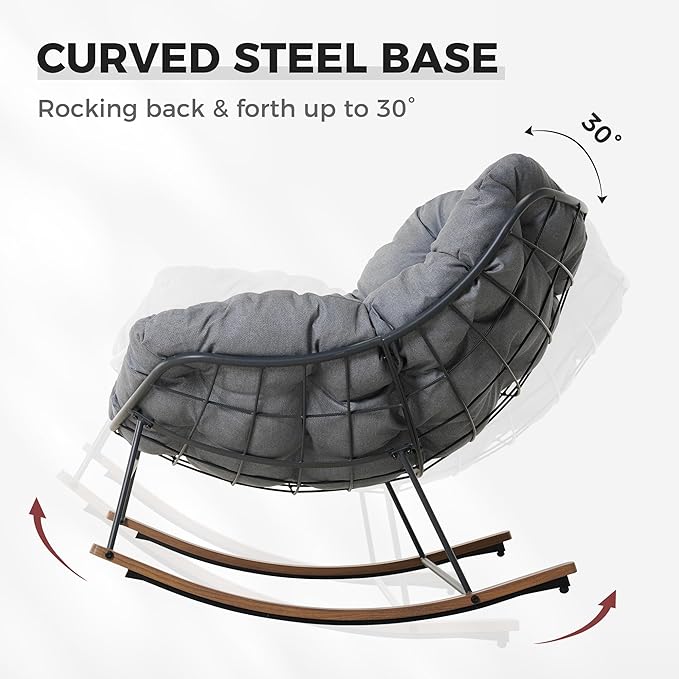 Grand patio Outdoor Rocking Chair, E-Coated Modern Cozy Lounge Rocker Chair with Cushion for Balcony Porch Patio, Gray - Image 4