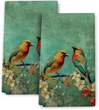 Cute Birds Kitchen Towels Decorative Set of 2, Absorbent Dish Towels Green Tea by Wovoto
