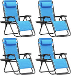 Homall Zero Gravity Chair Patio Folding Lawn Outdoor Lounge Gravity Camp Reclining Lounge Chair with Cup Holder Pillows for Poolside Backyard and Beach Set of 4 (Sky Blue) by Homall