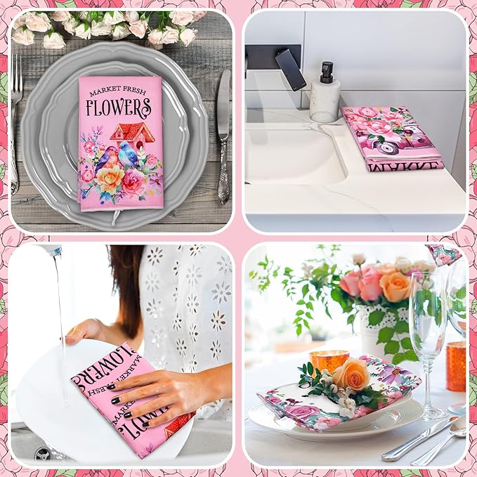 Geyoga 6 Pcs Spring Floral Kitchen Towels Flamingo Dish Hand Towels Sunflower - Image 2