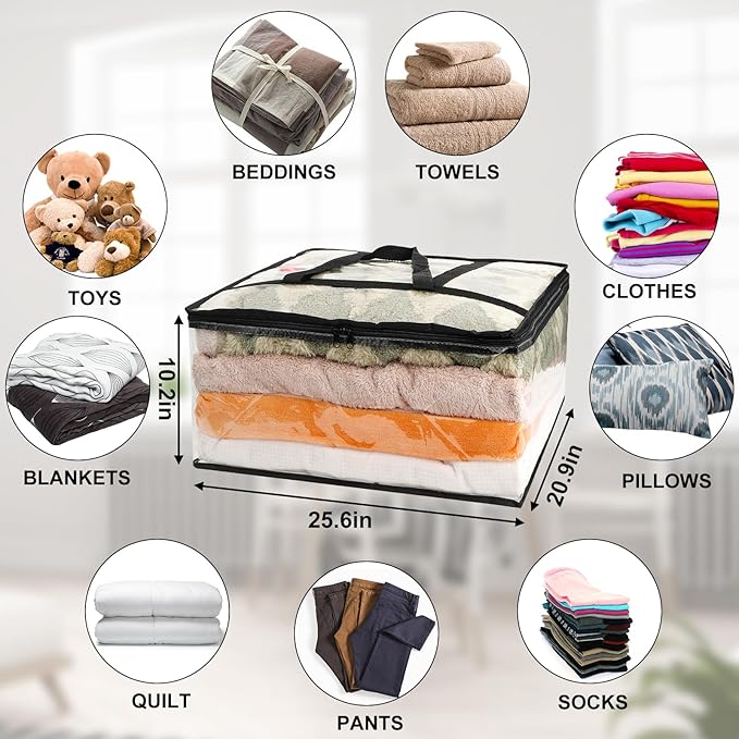 4Pack Clear Blanket Storage Bags, Vinyl Comforter Clothes Storage Closet - Image 3