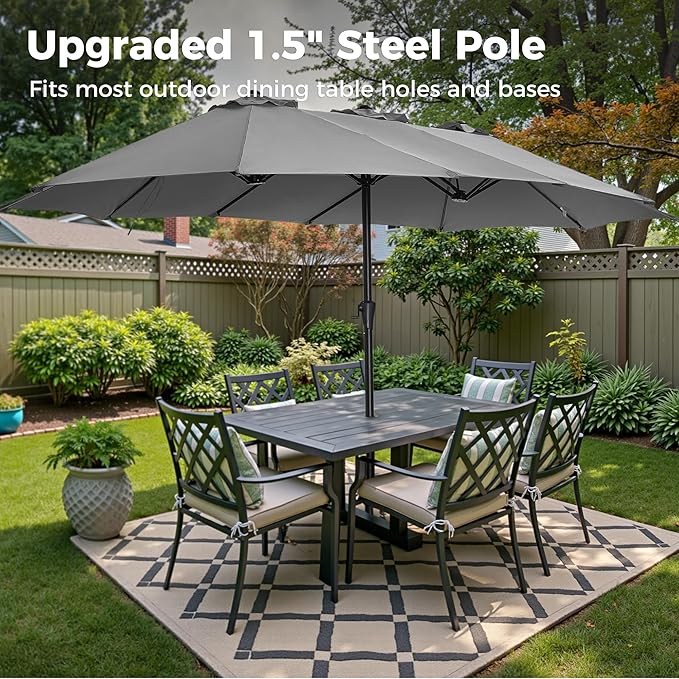 SUPERJARE 13FT Outdoor Umbrella for Patio, Double sided Pool Umbrellas with Fade Resistant Canopy, Large Table Umbrella for Deck, Market, Backyard - Gray - Image 4