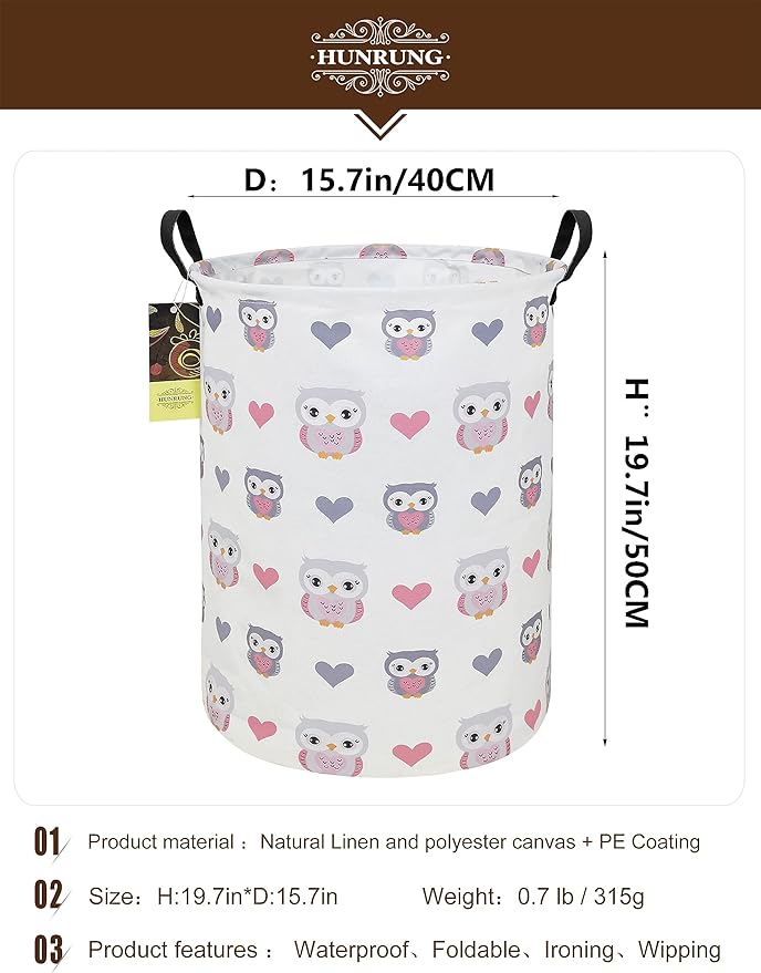 HUNRUNG Laundry Hamper, Large Canvas Fabric Lightweight Storage Basket Toy - Image 2