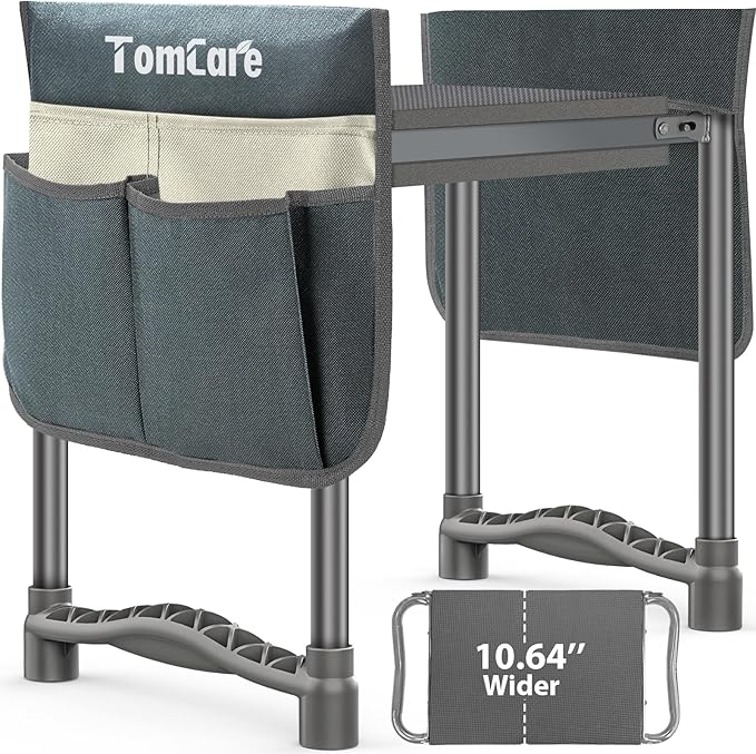 TomCare Garden Kneeler and Seat 10.64” Wider Larger Soft Kneeling Pad Garden Bench with 2 Large Tool Pouches Heavy Duty Garden Stool Foldable Tools Gardening Gifts for Women Men Gardeners,Grey by TomCare