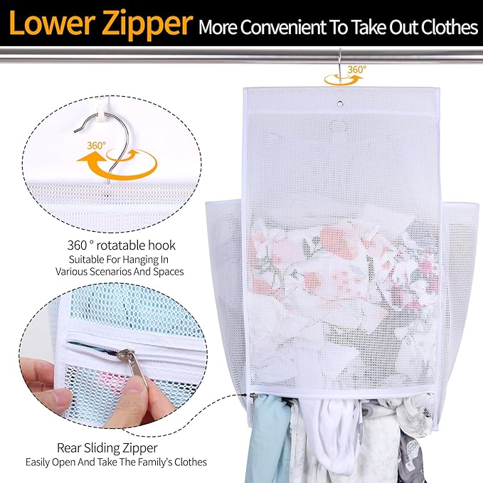 Hanging Collapsible Breathable Mesh Laundry Hamper, 24 x 14.2 x 7.5 in - Image 4