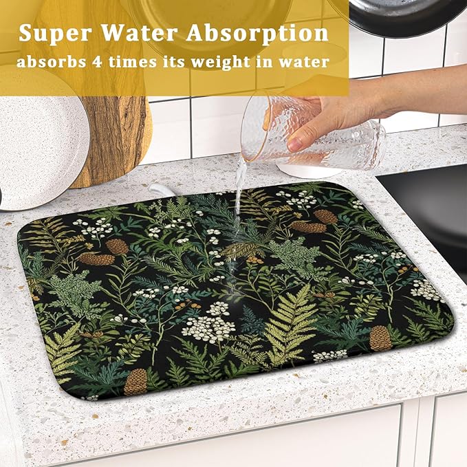 Green Plant Fern Leaves Floral Dish Drying Pad 16 x 18 Inch - Image 7