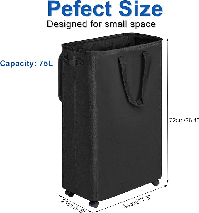 Slim Laundry Hamper with Lid and Wheels, Small Rolling Laundry Basket with - Image 5