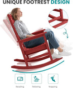 SERWALL Outdoor Rocking Chair, Oversized Rocking Chair with Footrest for Adults, HDPE All Weather Resistant Rocking Chairs for Patio, 350lbs Weight Capacity, Red - Image 7