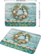 Coastal Wreath Dish Drying Mat 18x24 inch Starfish Shell Absorbent Microfiber - Image 2