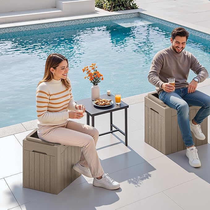 Devoko 30 Gallon Resin Deck Box 2 Pack Outdoor Indoor Waterproof Storage Box for Patio Furniture Pool Accessories Storage for Cushion Garden Tools (Light Brown, 2 Pack) - Image 5