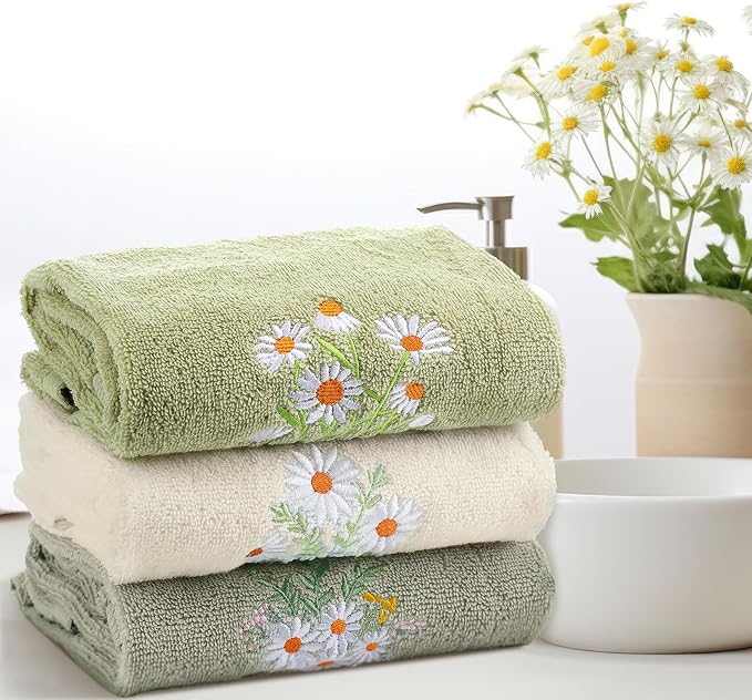 3 Pcs Daisy Floral Hand Towels Daisy Flowers Boho Bathroom Decor 14x29 Inch - Image 5
