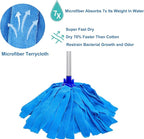 Mop, One Pole with Two Blue Microfiber Cloth Heads - Image 3