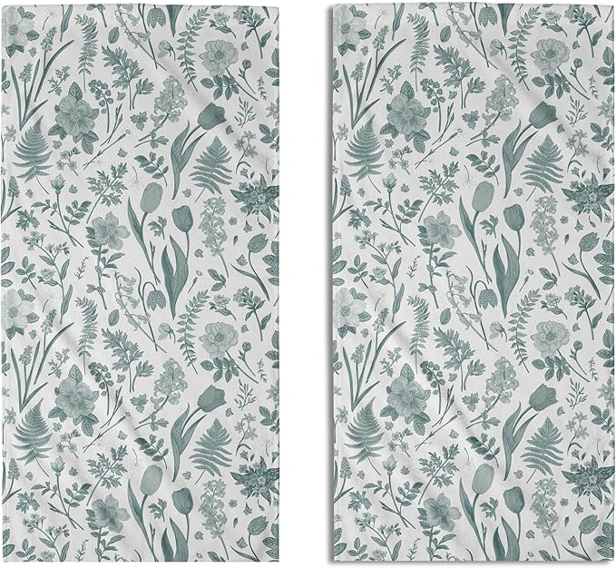 Spring Floral Hand Towels for Bathroom Set of 2 Aqua White Flower Leaves by Aytipun