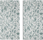 Spring Floral Hand Towels for Bathroom Set of 2 Aqua White Flower Leaves by Aytipun