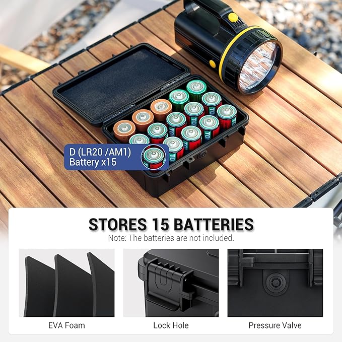 KIWIFOTOS 15 Slots D Battery Organizer Storage Case IP67 Waterproof D Cell LR20 - Image 2