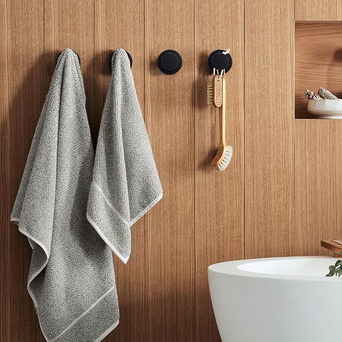 TUNNY 5 Pack Round Towel Hooks-Matte Black Modern Coat Hooks Shower Towel Hooks - Image 4
