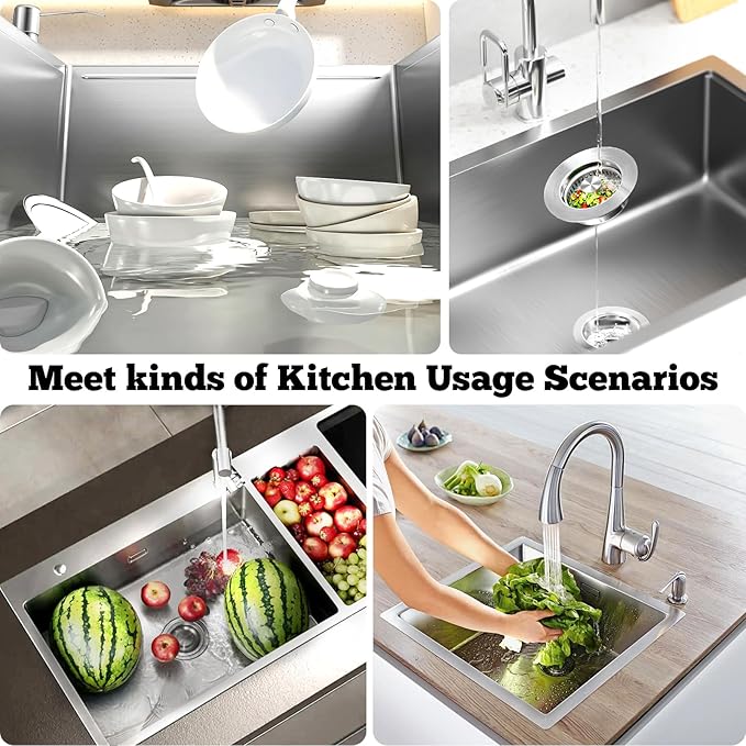 Upgraded 3 in 1 Kitchen Sink Drain Strainer Stopper, Brushed Stainless Steel - Image 4