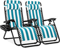 Best Choice Products Set of 2 Adjustable Steel Mesh Zero Gravity Lounge Chair Recliners w/Pillows and Cup Holder Trays - Peacock Striped by BestChoiceProducts