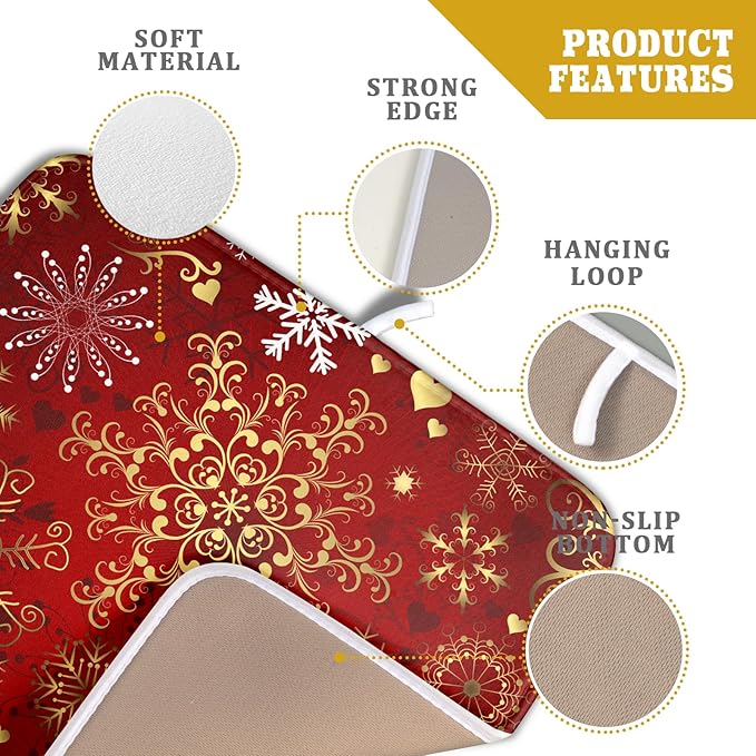 Red Snowflake Dish Drying Mat for Kitchen Counter Holiday Super Absorbent - Image 4