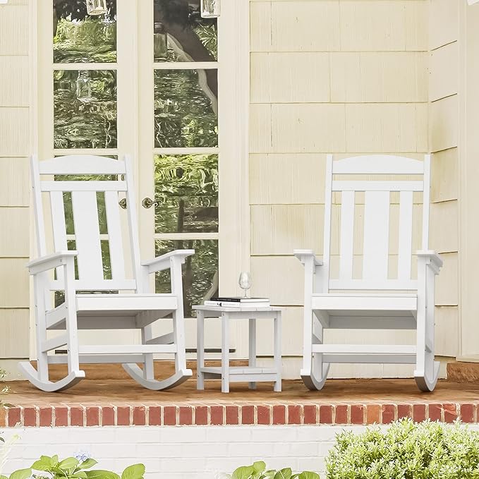 LUE BONA Outdoor Rocking Chairs Set of 4, Weather Resistant HDPS Poly Rocker Chairs, 350lb Heavy Duty, Oversized Porch Rocker for Adult, High Back Smooth Rocking Chairs for Outdoor & Indoor, White - Image 3
