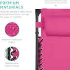 Best Choice Products Folding Zero Gravity Outdoor Recliner Patio Lounge Chair w/Adjustable Canopy Shade, Headrest, Side Accessory Tray, Textilene Mesh - Hot Pink/Black - Image 5