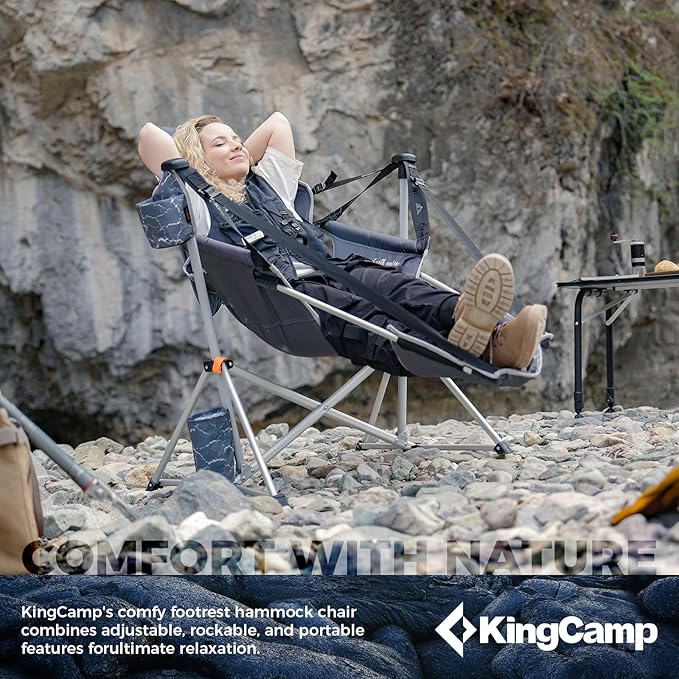 KingCamp Hammock Chair with Footrest – Heavy Duty Swinging Rocking Camping Chairs for Adults up to 400lbs, Folding Portable Oversized Rocker with Cup Holder & Pillow for Outdoor Beach Lawn RV Sports - Image 3