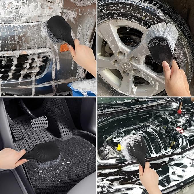 Wheel Rim Tire & Carpet Cleaning Brush Set, Soft & Stiff Bristle Wash Cleaning - Image 3
