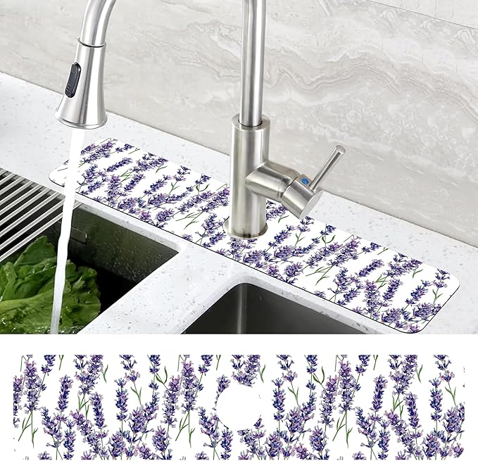 Watercolor Lavender Bunches Kitchen Sink Splash Guard Mat Absorbent Fast Drying - Image 4
