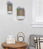 AuldHome Design Wall Hanging Baskets; Woven WIcker Rustic Farmhouse Two-Tone - Image 3