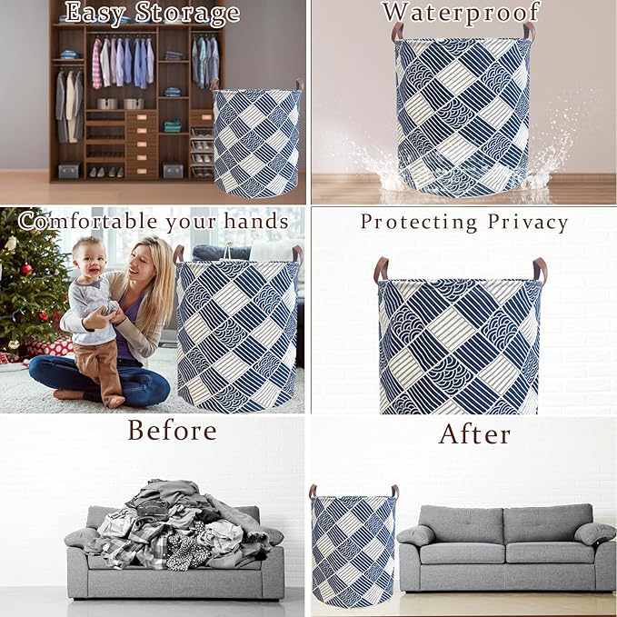 80L Waterproof Laundry Hamper in Family Leather Handle Laundry Basket in - Image 3