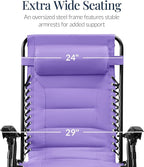 Best Choice Products Oversized Padded Zero Gravity Chair, Folding Outdoor Patio Recliner, XL Anti Gravity Lounger for Backyard w/Headrest, Cup Holder, Side Tray, Polyester Mesh - Violet - Image 3
