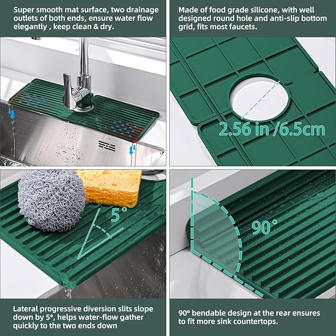 Faucet Mat for Kitchen Sink, Silicone Faucet Handle Drip Catcher Tray, Drying - Image 6