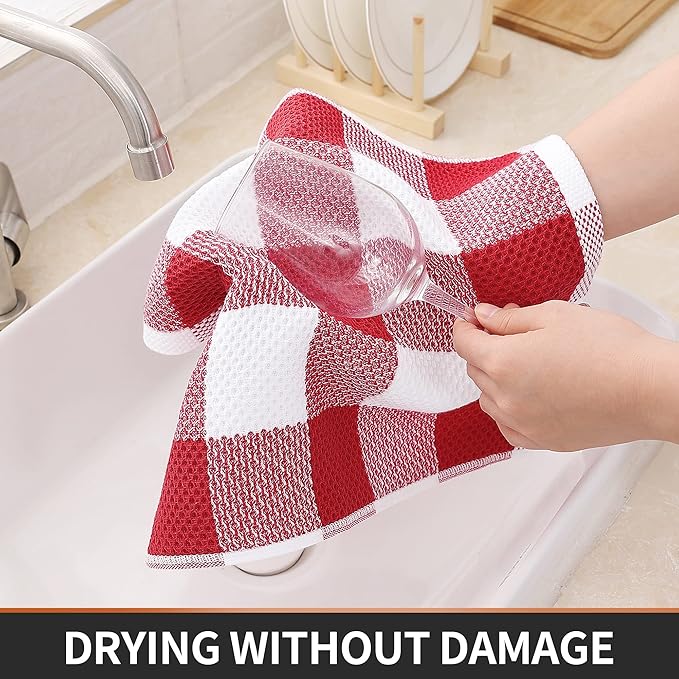 Homaxy 100% Cotton Waffle Weave Check Plaid Dish Cloths, 12 x 12 Inches - Image 5