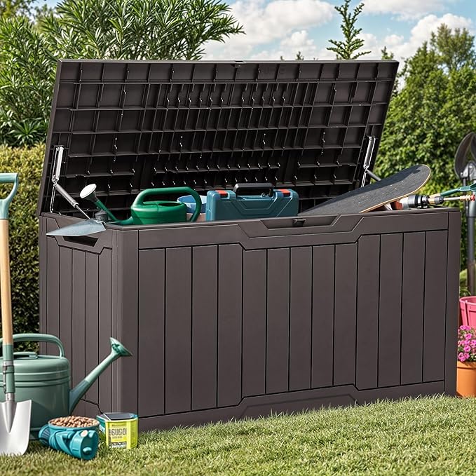 YITAHOME 80 Gallon Outdoor Storage Box, Large Water Resistant Resin Deck Box, Indoor Outdoor Lockable Storage Container for Patio, Garden, Cushions, Tools, Equipment (Dark Brown) - Image 7