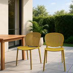 2xhome Set of 3 Patio Dining Chairs | Modern Stackable Outdoor Pool Side Chair | Weather Resistant Plastic for Yard, Porch, Balcony, Kitchen, Yellow - Image 2